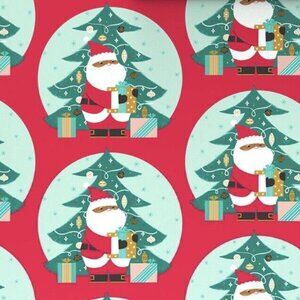 Hallmark Wrapping Paper Christmas Mahogany Santa & Tree Red Roll 35 sq ft Holida